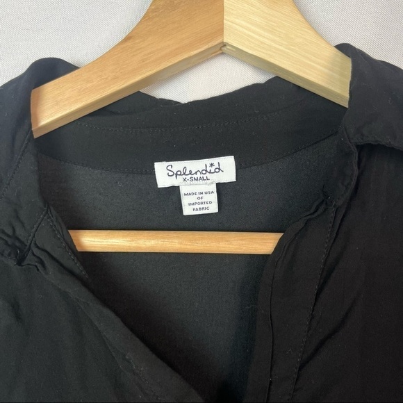 Splendid Black Mixed Media 3/4 Sleeve Henley Top XS - Picture 4 of 4
